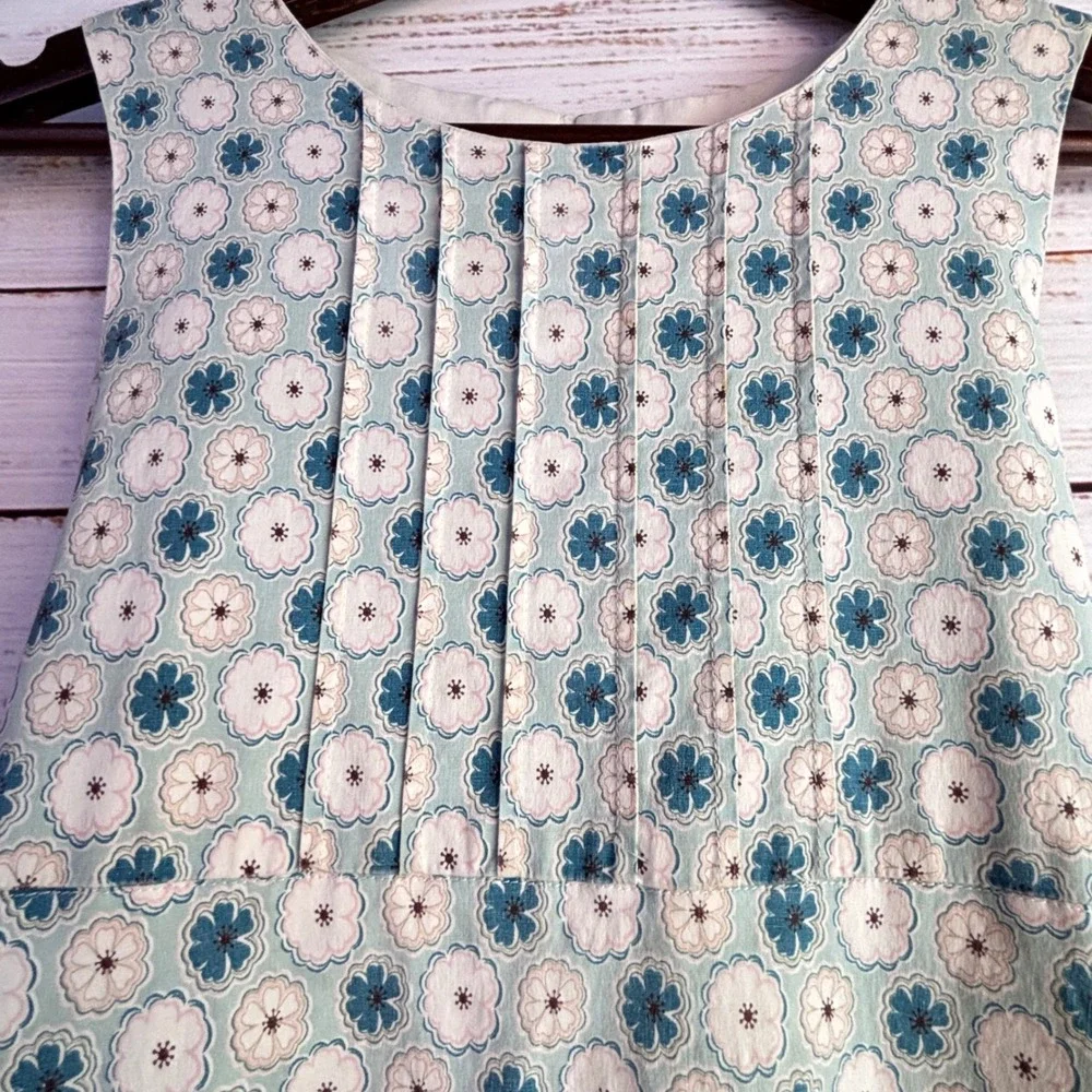 Handmade‎ Vintage Floral Sleeveless Dress Kids 10 Blue Pink Cottagecore Retro